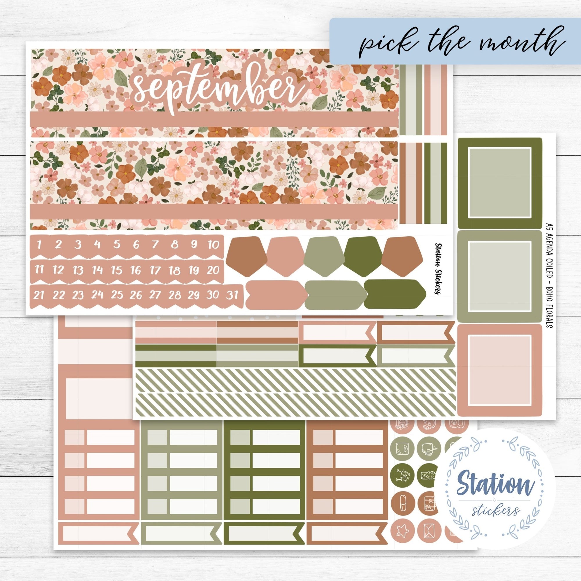 A5 EC Monthly Boho Florals - Station Stickers