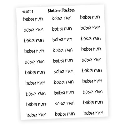 BOBA RUN Script Stickers